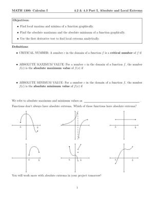 MATH 1300: Calculus I 4.2 & 4.3 Part I, Absolute and Local Extrema