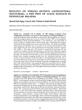 Biology of Spirama Retorta (Lepidoptera: Noctuidae), a New Pest of Acacia Mangium in Peninsular Malaysia