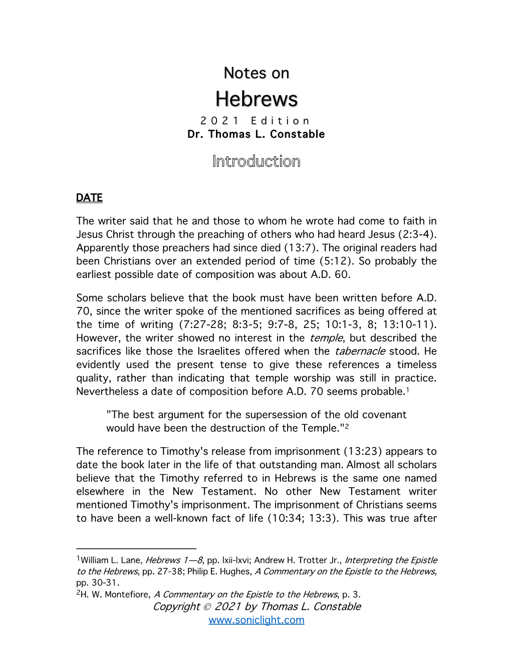 Notes on Hebrews 202 1 Edition Dr