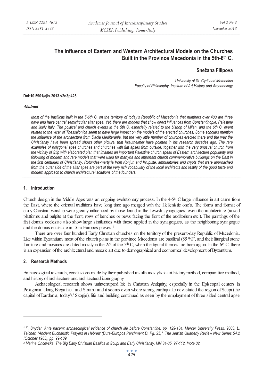 The Influence of Eastern and Western Architectural Models on the Churches Built in the Province Macedonia in the 5Th-6Th C