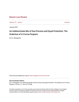 An Indeterminate Mix of Due Process and Equal Protection: the Undertow of in Forma Pauperis