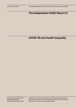 COVID-19 and Health Inequality the Independent SAGE Report 21