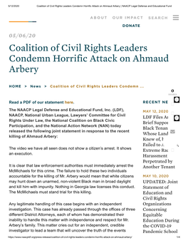 Coalition of Civil Rights Leaders Condemn Horrific Attack on Ahmaud Arbery | NAACP Legal Defense and Educational Fund
