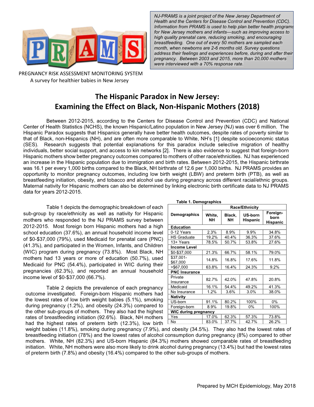 The Hispanic Paradox in New Jersey: Examining the Effect on Black, Non-Hispanic Mothers (2018)