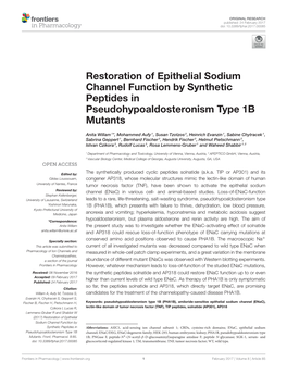 Restoration of Epithelial Sodium Channel Function by Synthetic Peptides in Pseudohypoaldosteronism Type 1B Mutants