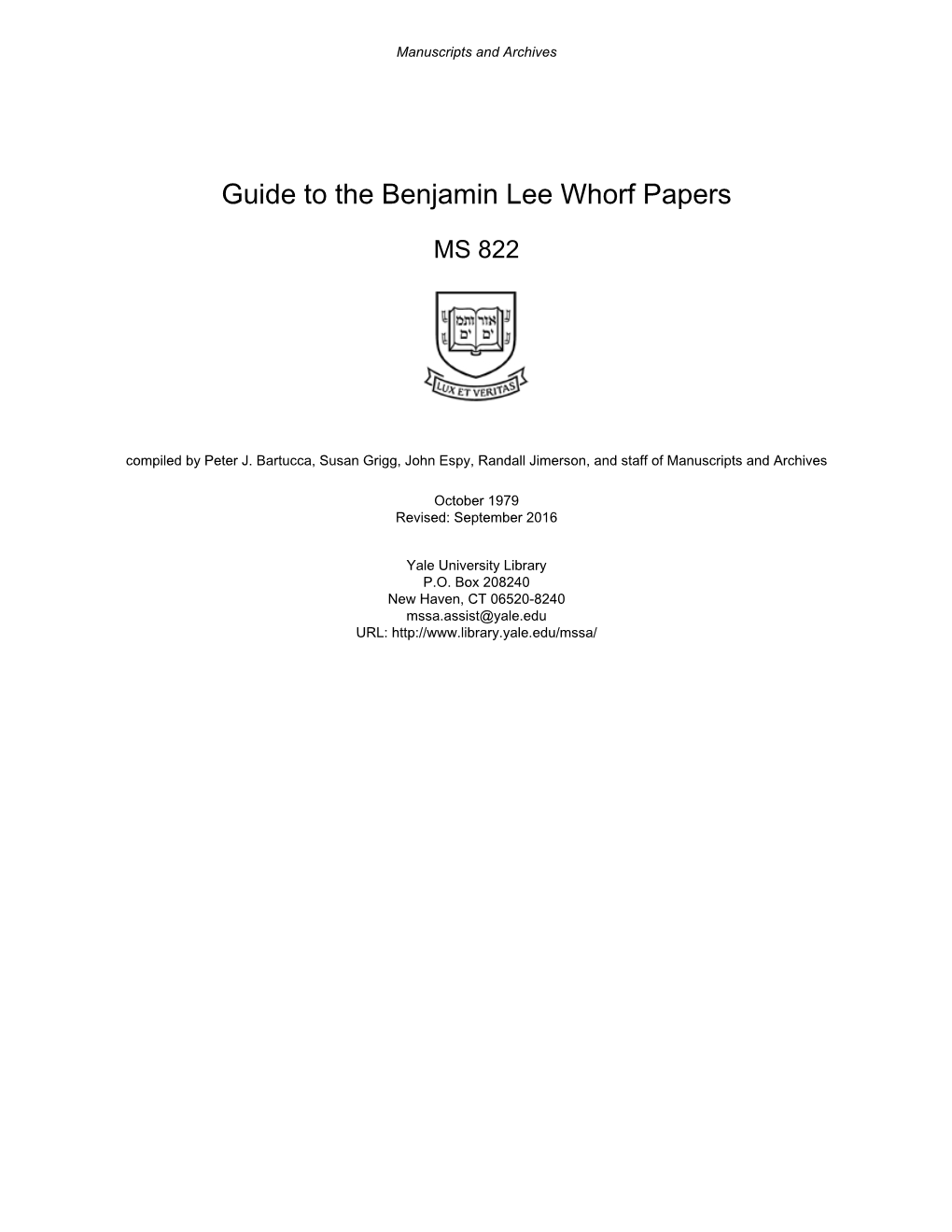 Guide to the Benjamin Lee Whorf Papers