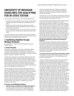 University of Michigan Guidelines for Qualifying for In-State Tuition 1