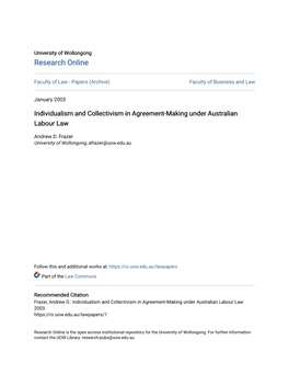 Individualism and Collectivism in Agreement-Making Under Australian Labour Law