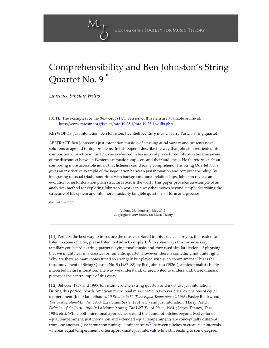 Comprehensibility and Ben Johnston's String Quartet No. 9