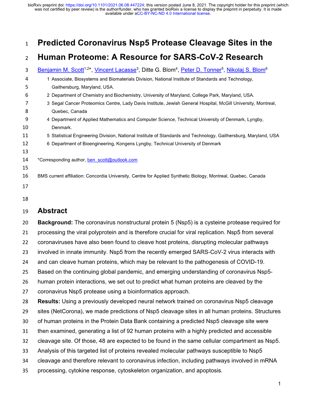 Predicted Coronavirus Nsp5 Protease Cleavage Sites in The