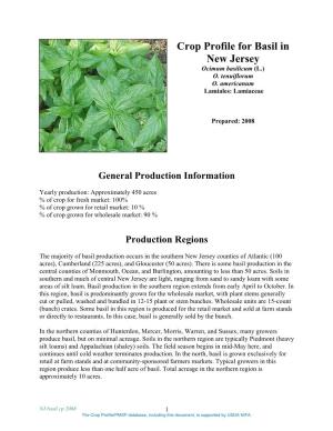 Crop Profile for Basil in New Jersey Ocimum Basilicum (L.) O