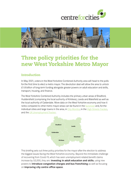 Three Policy Priorities for the New West Yorkshire Metro Mayor