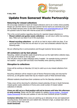 Update from Somerset Waste Partnership