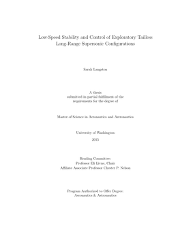 Low-Speed Stability and Control of Exploratory Tailless Long-Range Supersonic Conﬁgurations