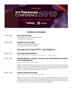Conference Schedule Saturday 6Th of April 2019