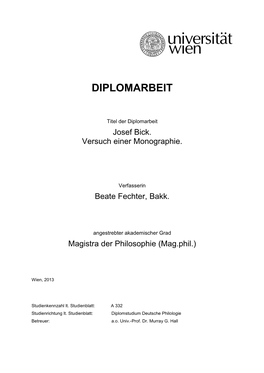 Josef Bick. Versuch Einer Monographie