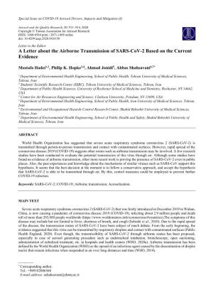 A Letter About the Airborne Transmission of SARS-Cov-2 Based on the Current Evidence