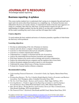 Business Reporting: a Syllabus