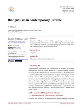 Bilingualism in Contemporary Ukraine