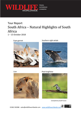 Natural Highlights of South Africa 1 – 15 October 2018
