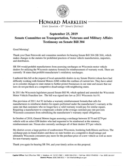 Howard Marklein------State Senator * 17™ Senate District