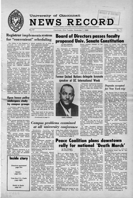 University of Cincinnati News Record. Friday, November 7, 1969. Vol. LVII