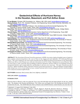 Geotechnical Effects of Hurricane Harvey in the Houston, Beaumont, and Port Arthur Areas