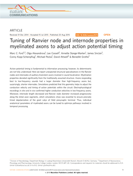 Tuning of Ranvier Node and Internode Properties in Myelinated Axons to Adjust Action Potential Timing