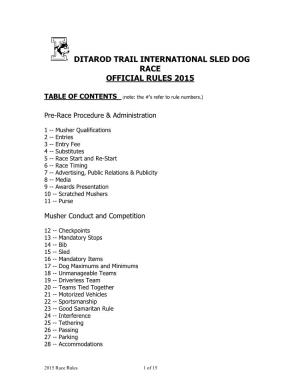 Ditarod Trail International Sled Dog Race Official Rules 2015