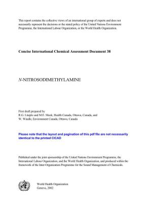 Concise International Chemical Assessment Document 38. N-NITROSODIMETHYLAMINE. First Draft Prepared by R.G. Liteplo