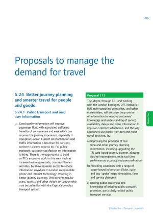 Proposals to Manage the Demand for Travel