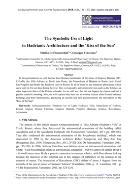 The Symbolic Use of Light in Hadrianic Architecture and the 'Kiss of the Sun'