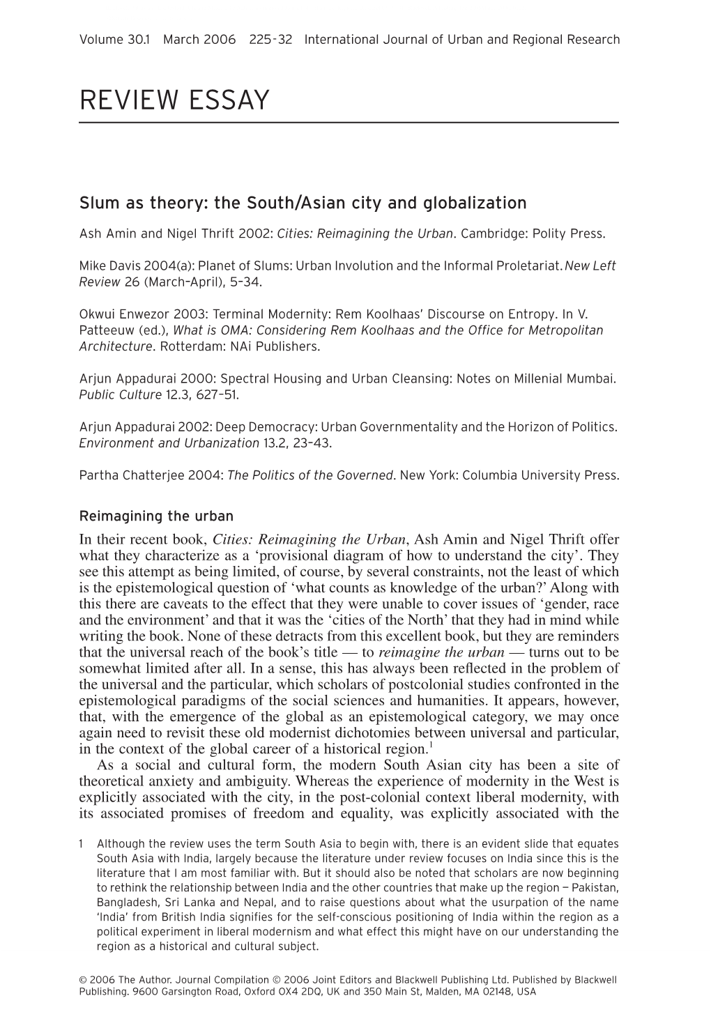 Review Essayreview Essayreview Essay Volume 30.1 March 2006 225-32International Journal of Urban and Regional Research