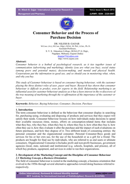 Consumer Behavior and the Process of Purchase Decision