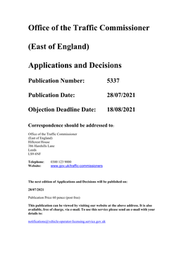 Applications and Decisions for the East of England 5337