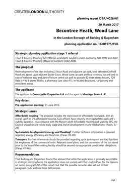 Becontree Heath, Wood Lane in the London Borough of Barking & Dagenham Planning Application No