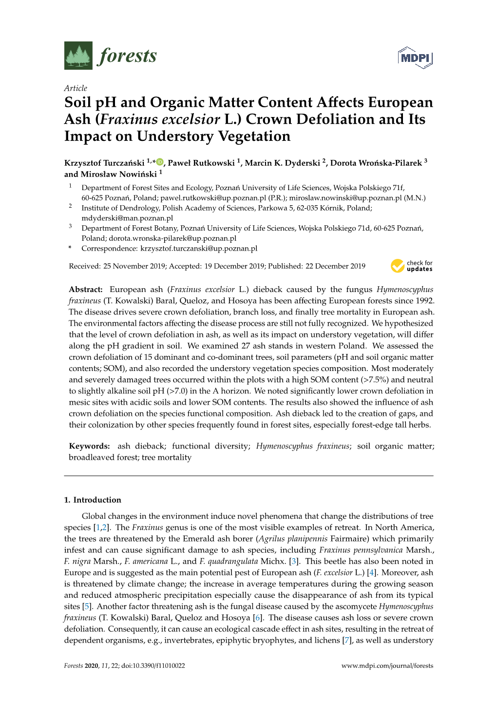 Fraxinus Excelsior L.) Crown Defoliation and Its Impact on Understory Vegetation