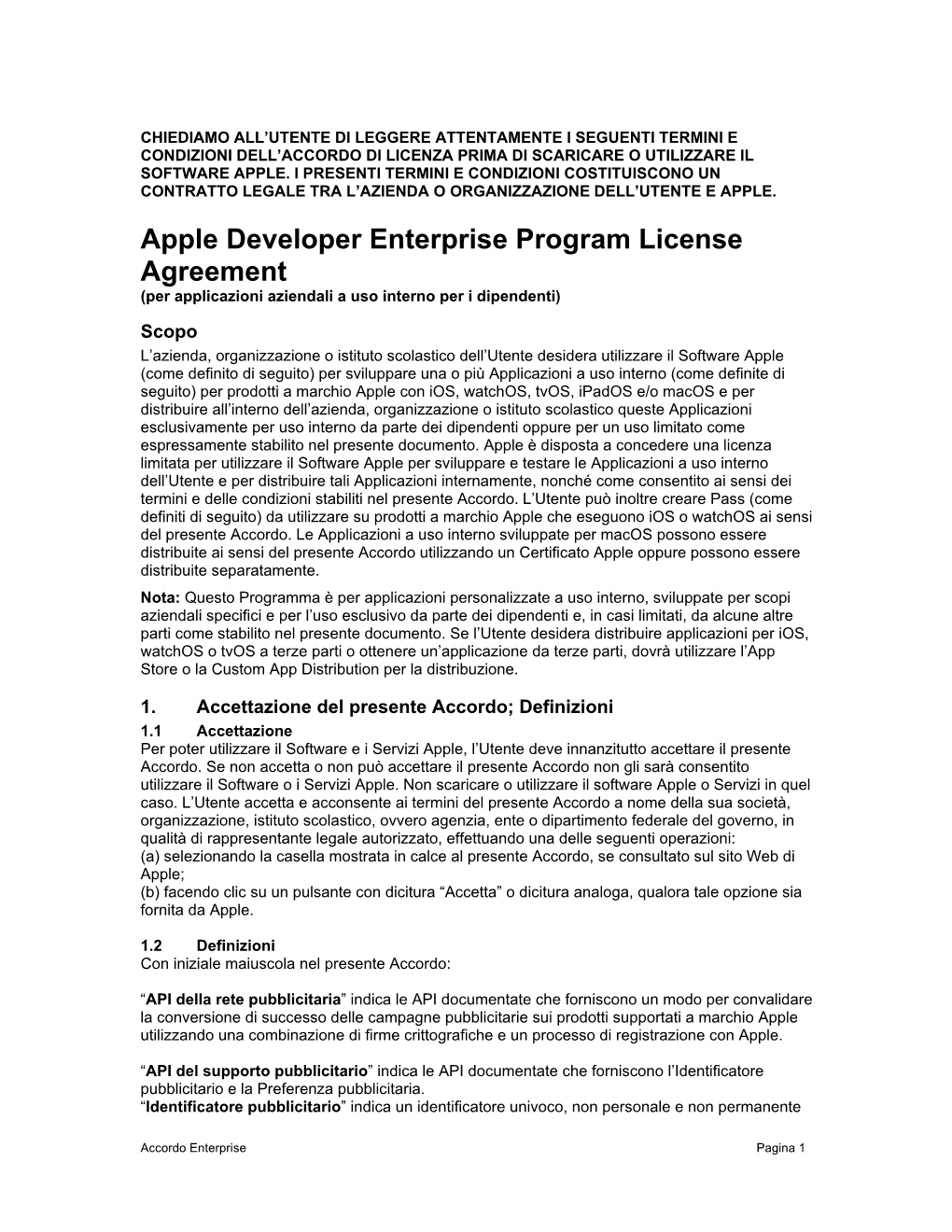 Apple Developer Enterprise Program License Agreement