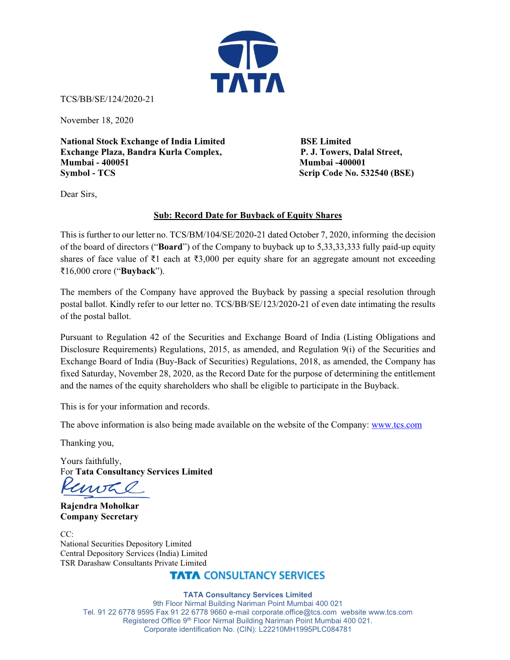 Record Date for Buyback of Equity Shares