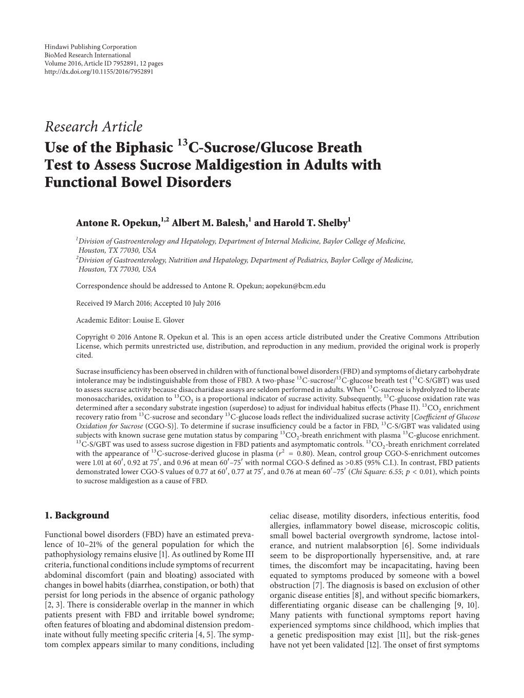 Use of the Biphasic 13 C-Sucrose/Glucose Breath Test To