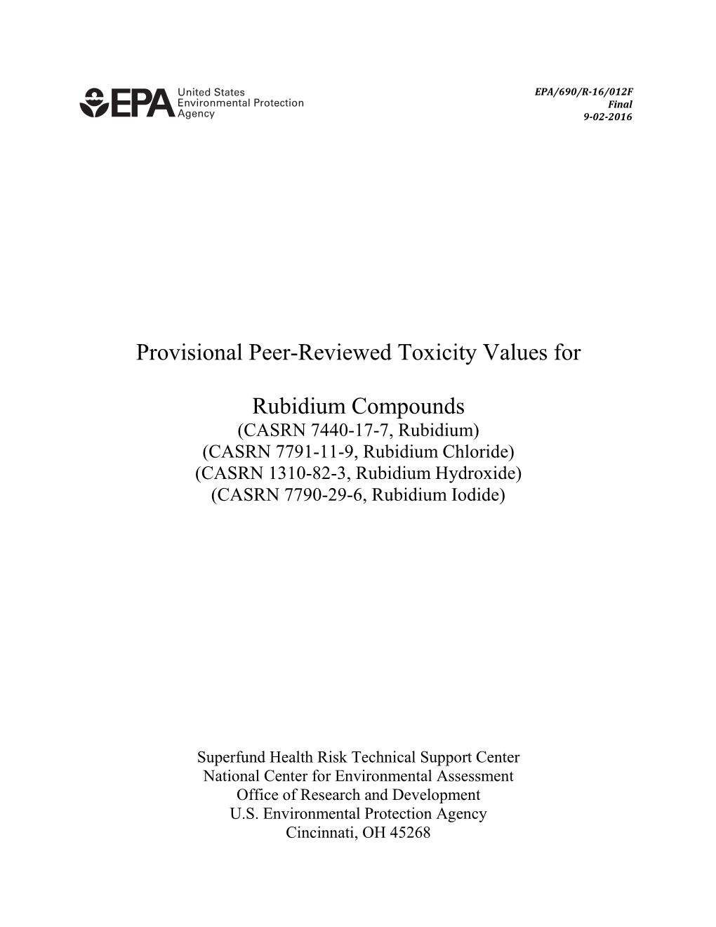 Provisional Peer-Reviewed Toxicity Values for Rubidium Compounds