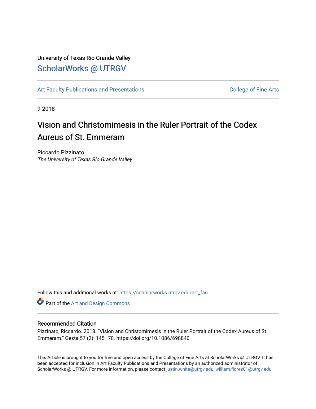 Vision and Christomimesis in the Ruler Portrait of the Codex Aureus of St. Emmeram