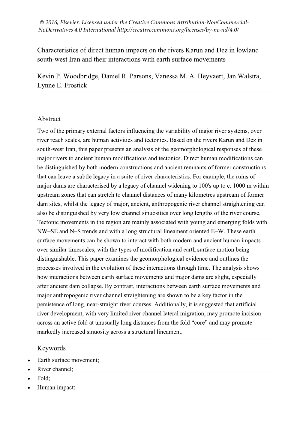 Characteristics of Direct Human Impacts on the Rivers Karun and Dez in Lowland South-West Iran and Their Interactions with Earth Surface Movements