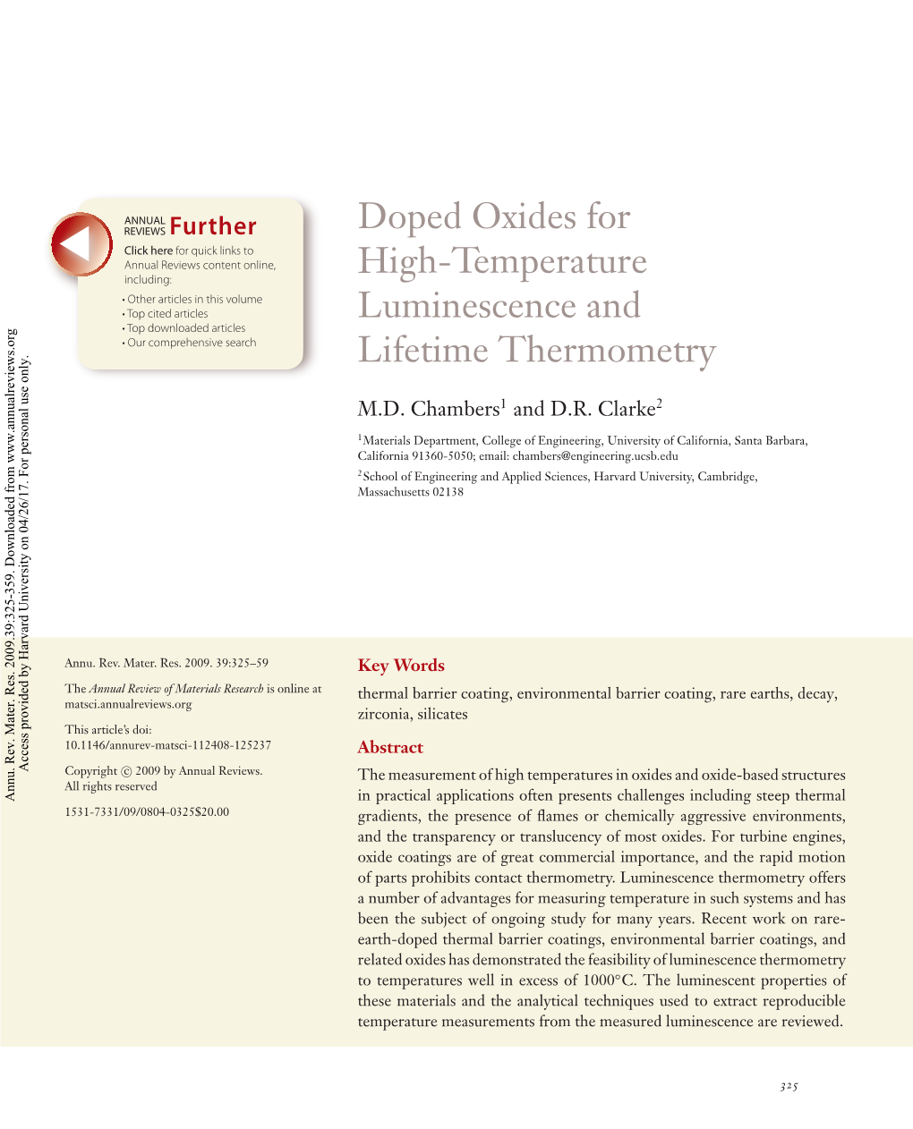 Doped Oxides for High-Temperature Luminescence and Lifetime Thermometry