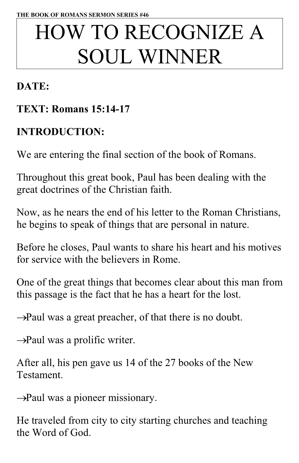 How to Recognize a Soul Winner Romans 15:14-17