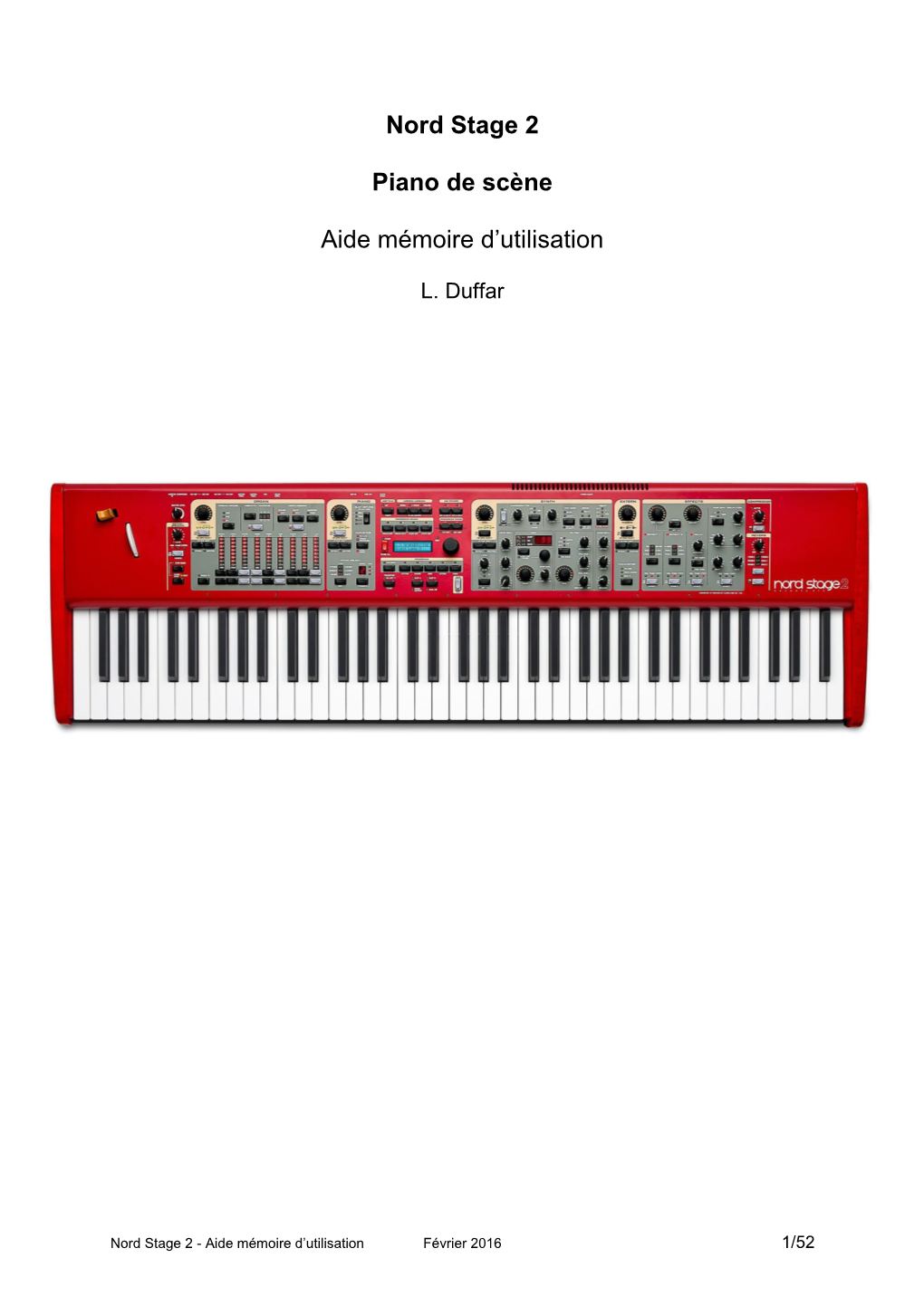 Nord Stage 2 Piano De Scène Aide Mémoire D'utilisation