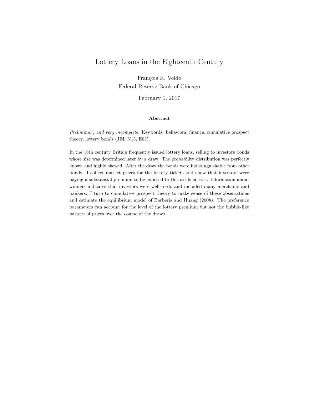 Lottery Loans in the Eighteenth Century