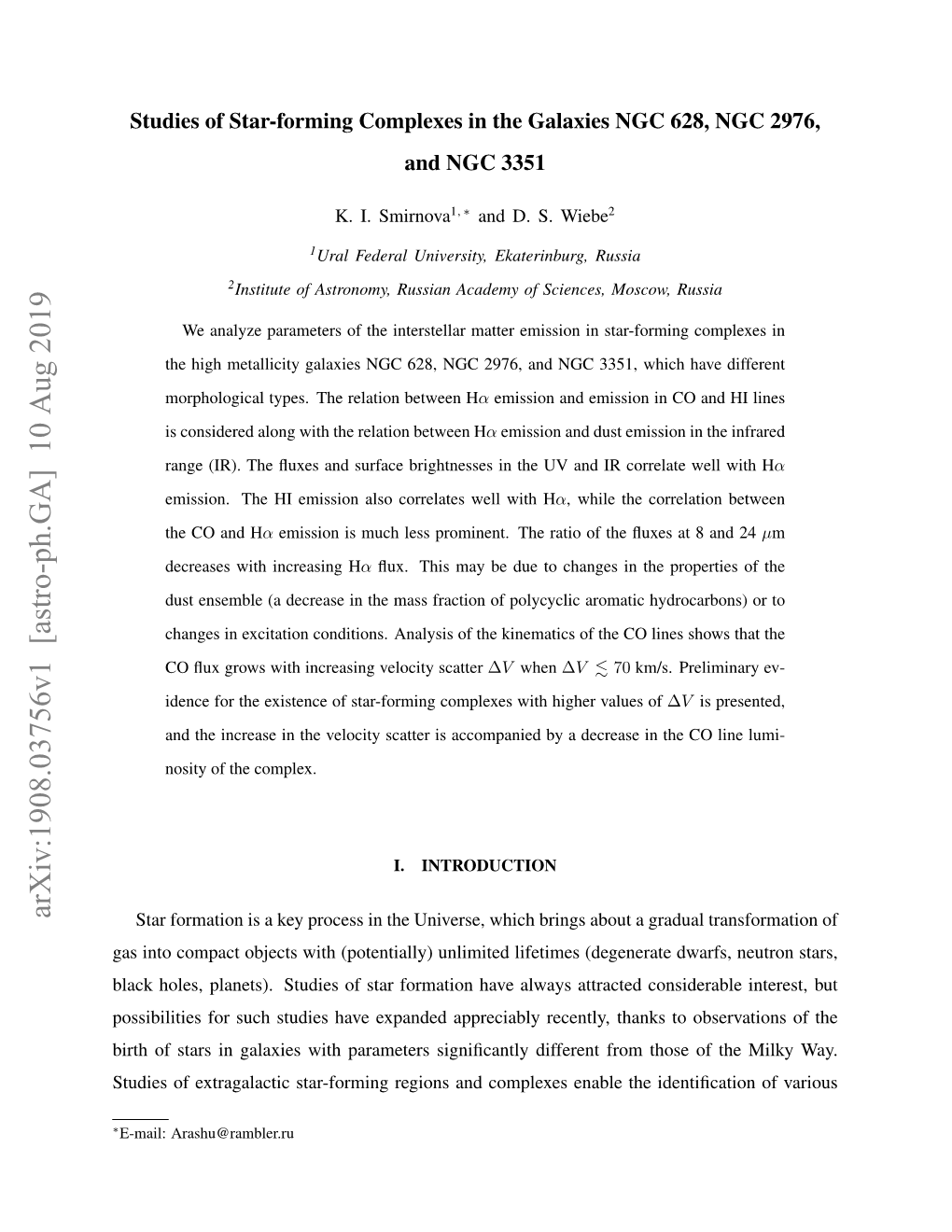 Studies of Star-Forming Complexes in the Galaxies NGC 628, NGC 2976, and NGC 3351