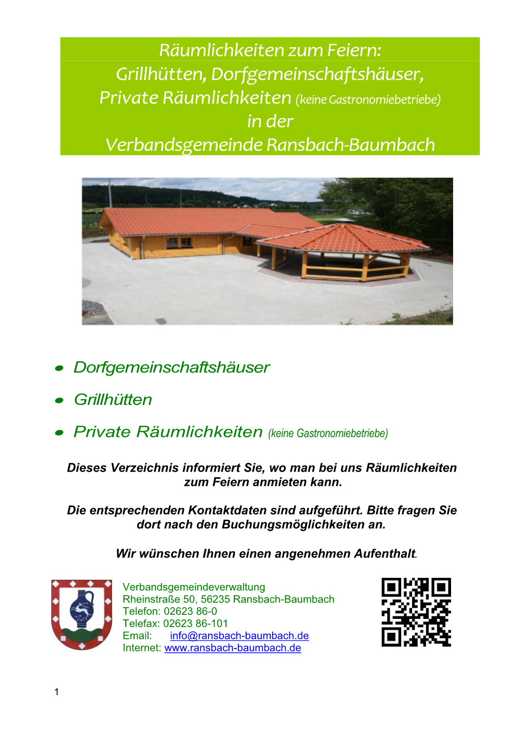 Grillhütten, Dorfgemeinschaftshäuser, Private Räumlichkeiten (Keine Gastronomiebetriebe) in Der Verbandsgemeinde Ransbach-Baumbach
