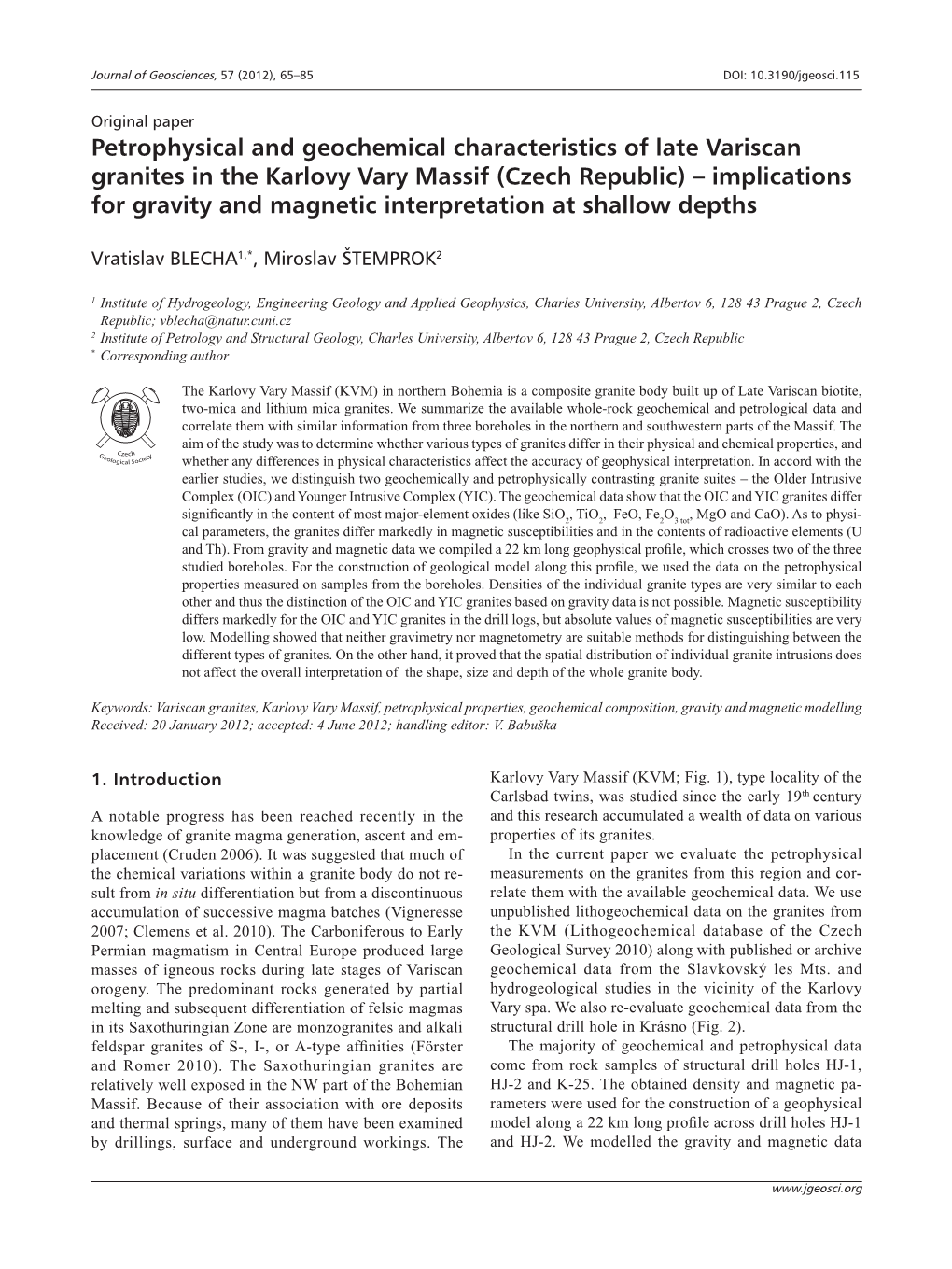 Czech Republic) – Implications for Gravity and Magnetic Interpretation at Shallow Depths